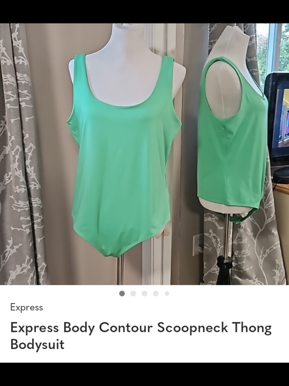 Express Scoop Neck Thong Bodysuit in Mint Green